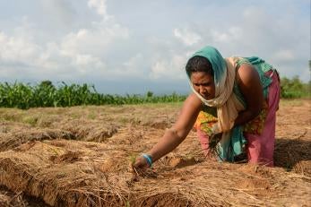Santu working on her farm
