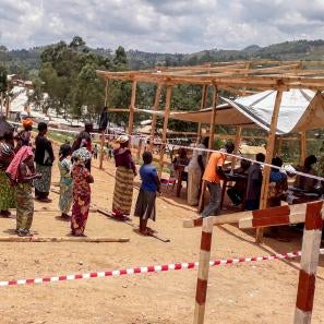 Drc community members in line for coronavirus services.