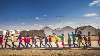 Children walking in a line in jordan