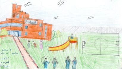 Aysar, 8, Jordan, “Shall I draw my school you mean? My school is too big, it won’t fit in the paper!”