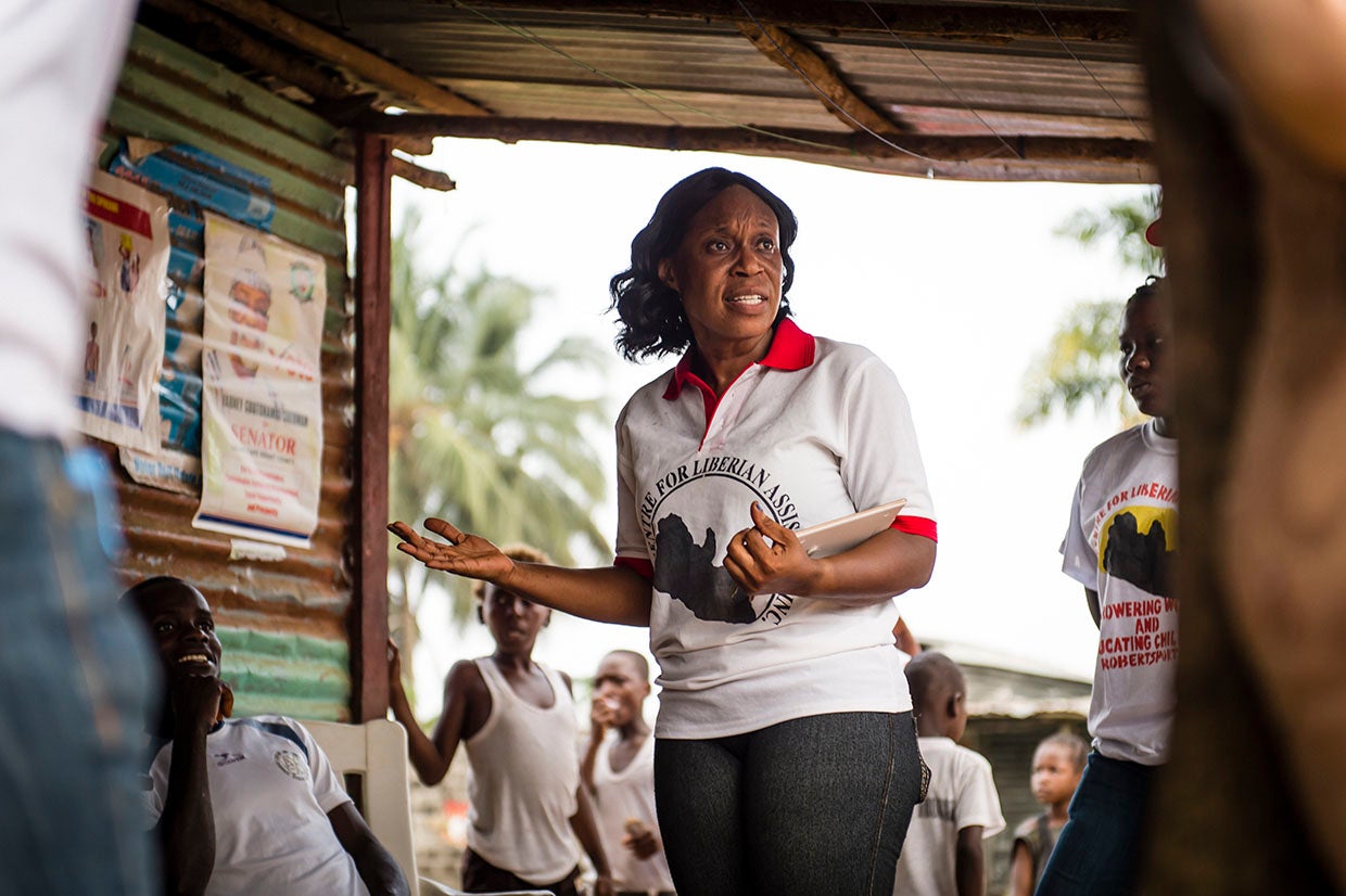 Community educators for the Centre for Liberian Assistance mobilize for community outreach on the dangers of Ebola. Photo: Sean Sheridan for Prosper Global