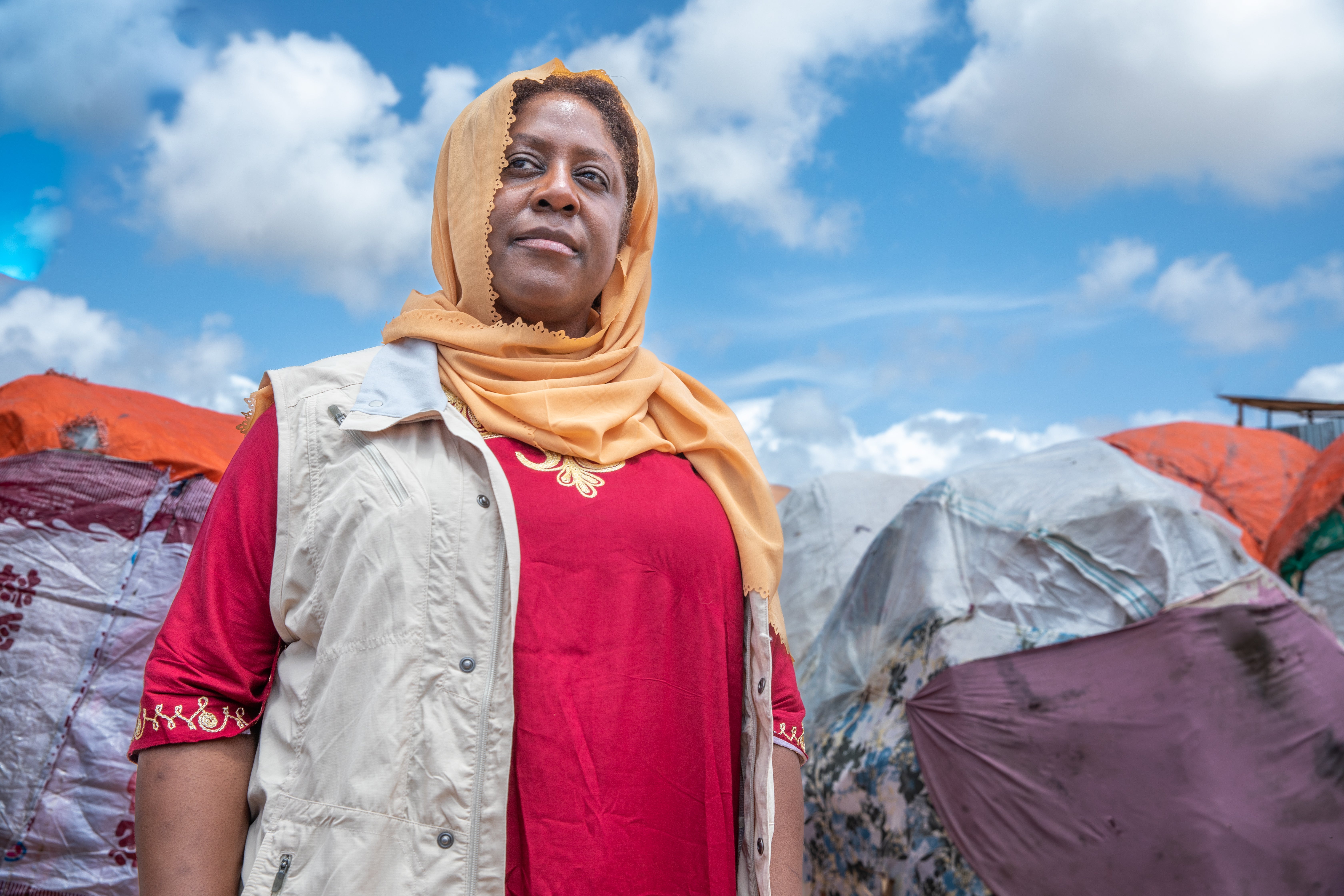 Prosper Global CEO Tjada D’Oyen McKenna at a camp for displaced people in Baidoa, South West State of Somalia.