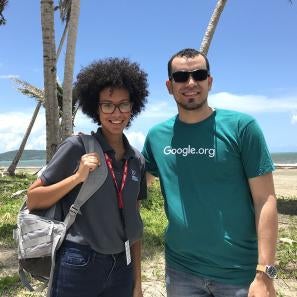 Karla peña, prosper global resilience program manager, and hector mujica, regional manager for google.org, in humacao, puerto rico. photo: christy delafield/prosper global